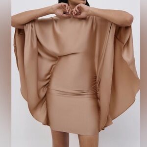 JONATHAN SIMKHAI NWT KADENCE LATTE BELL SLEEVE MINI DRESS SZ 0